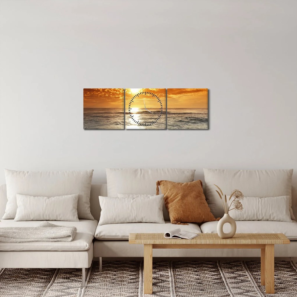 Obraz zachód słońca na Korsyce (z zegarem) (90x30 cm)