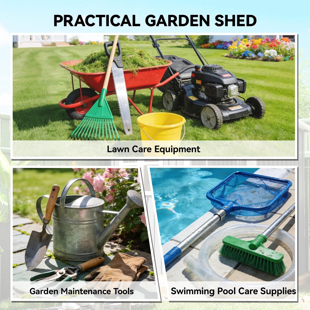 Outsunny Metalowy schowek na narzędzia 1,37 m², zamykany schowek z wentylacją, pochyłym dachem, rękawicami, 163 x 90 x 179 cm | Aosom PL