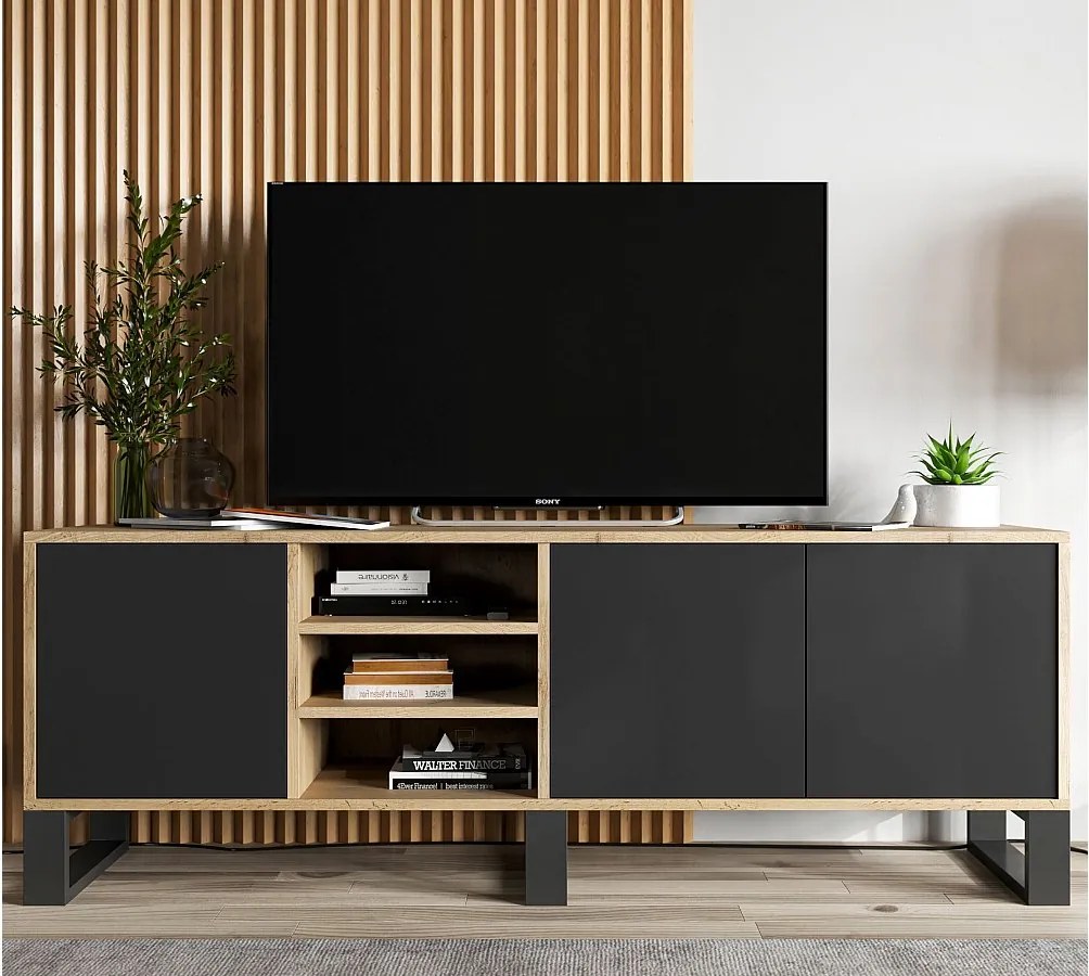 Szafka RTV NILA 6 150 dąb wotan/czarny mat