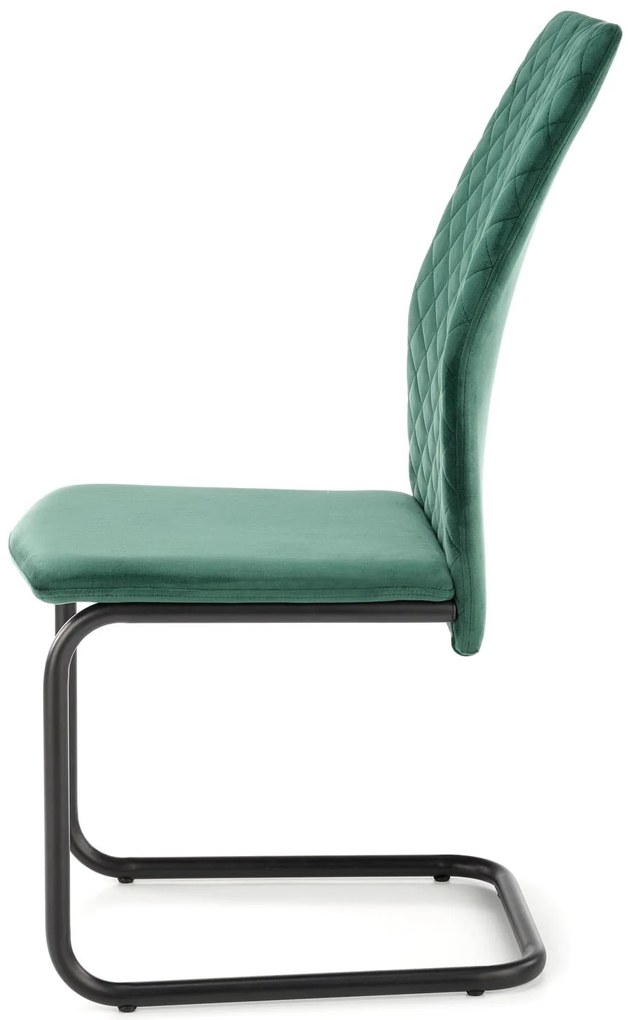 K444 krzesło ciemny zielony, tkanina velvet, pikowane, na płozach, loft