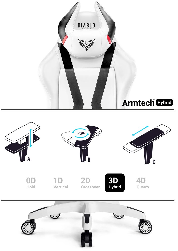 Fotel gamingowy Diablo X-Horn 2.0 Normal Size, biało-czarny