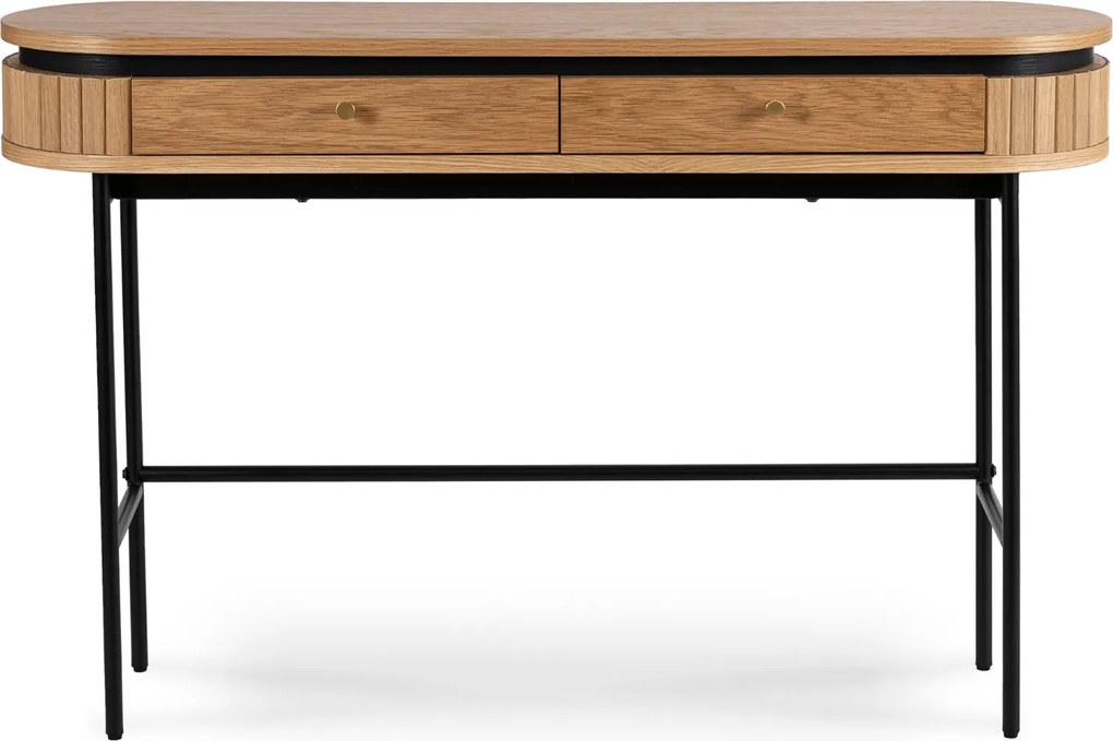 Owalna konsola z szufladami i ryflowanymi wstawkami Beck, dąb