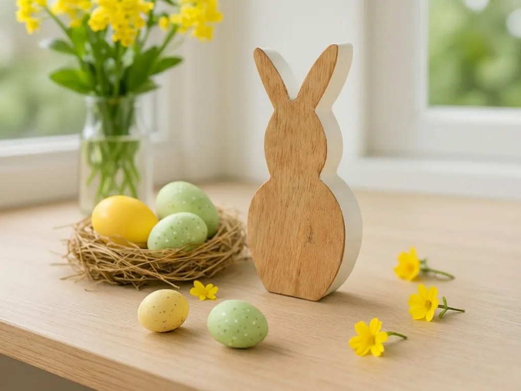 Drewniany wielkanocny zając NUBBIN 18 cm, biały