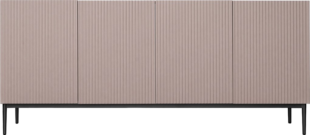 Komoda Nicole 200 cm czterodrzwiowa z ryflowanym frontem - antyczny róż / czarne nóżki - Limitowana oferta