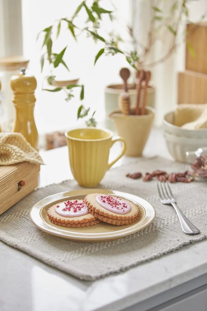 Żółty ceramiczny kubek z rowkami MYNTE LEMONADE