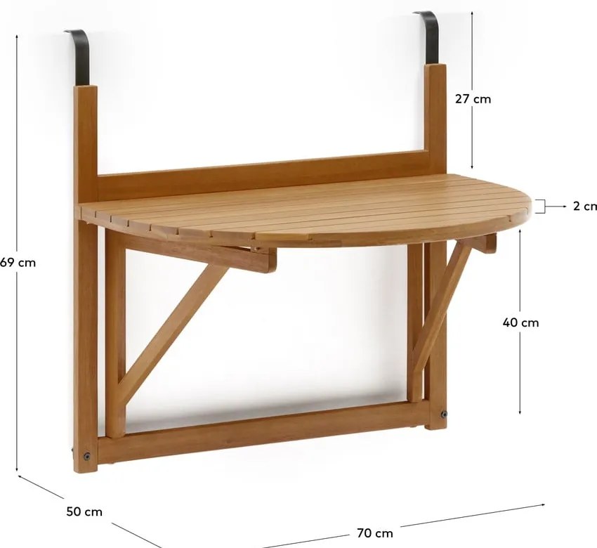 Wiszący stolik balkonowy z litego drewna akacjowego 50x70 cm Amarilis – Kave Home