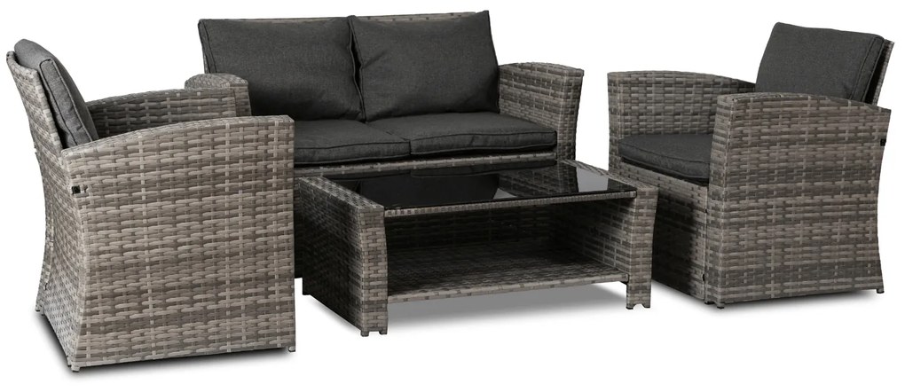 Zestaw Mebli Ogrodowych DOVER Szary Sofa Fotele Stolik Tarasowy Technorattan Nowoczesny