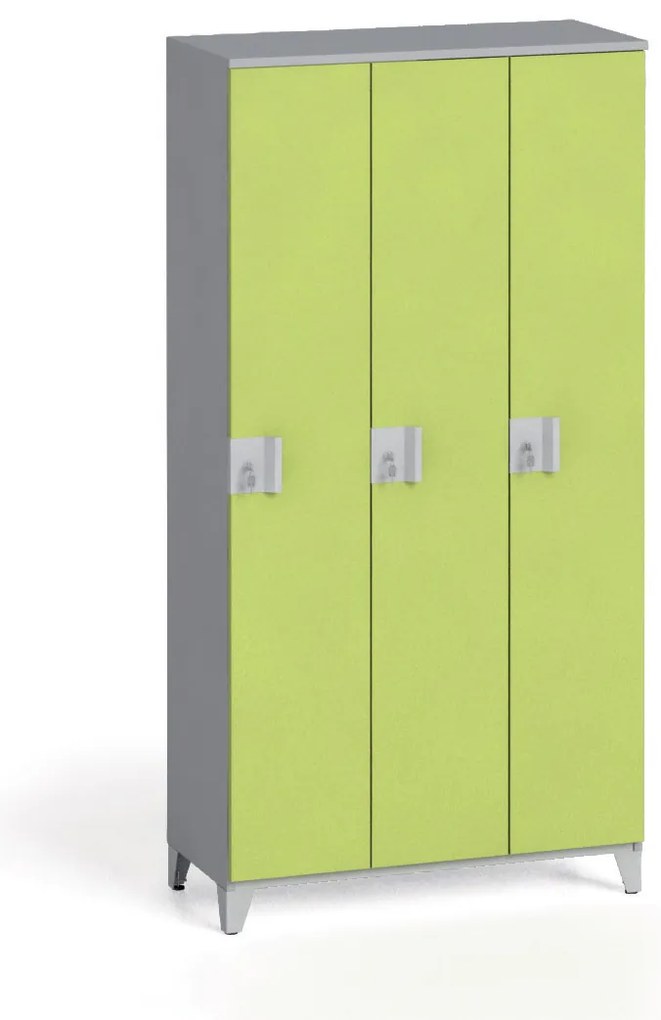 Szafa ubraniowa, 3-drzwiowa, 1750 x 900 x 400 mm, demontaż, zamek obrotowy, szary/zielony