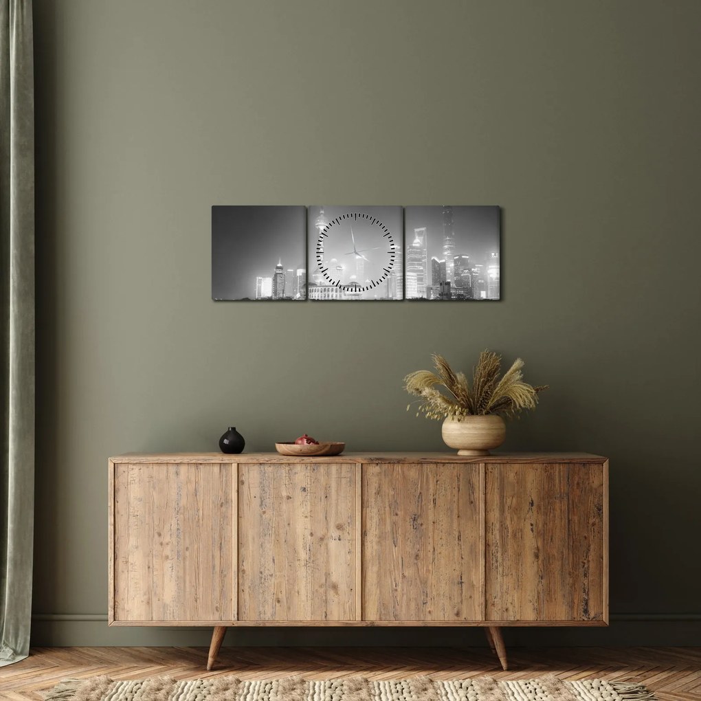 Obraz nowoczesnych drapaczy chmur (z zegarem) (90x30 cm)