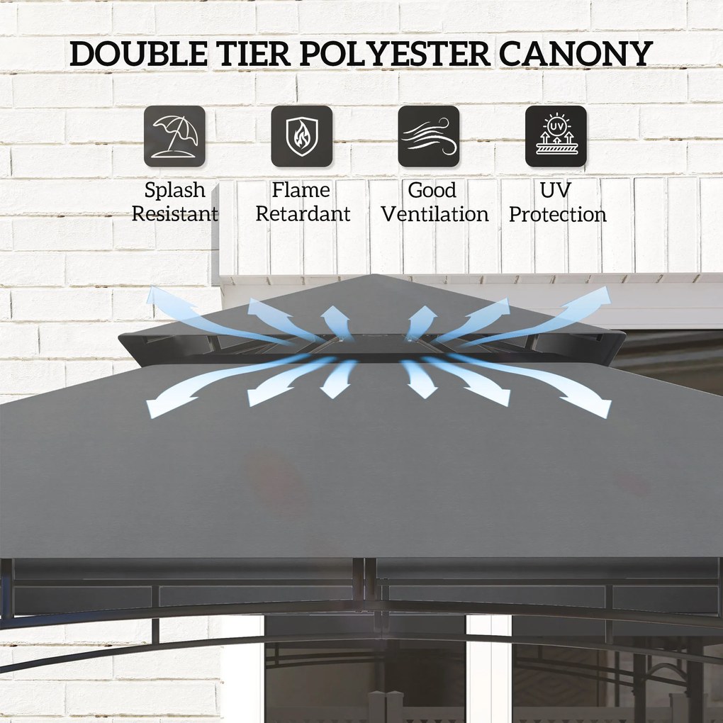 Outsunny Pawilon Grillowy, Ogrodowy Namiot Grillowy z Regałami na Przyprawy, Oświetleniem LED, Metal, Tworzywo sztuczne, 243L x 148S x 248W cm, Szary
