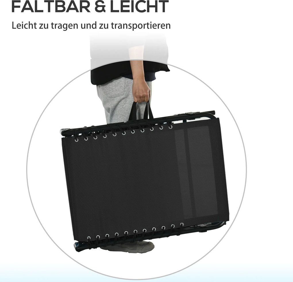 Outsunny Leżak Składany Ogrodowy Czarny Stal i Tkanina Siatkowa 4 Stopnie Regulacji Oparcia 197x58x76cm | Aosom PL