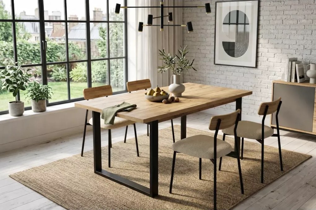 Stół rozkładany Loft – prostokątny stół z blatem laminowanym - biały, wenge, sonoma, kraft oraz czarnymi metalowymi nogami