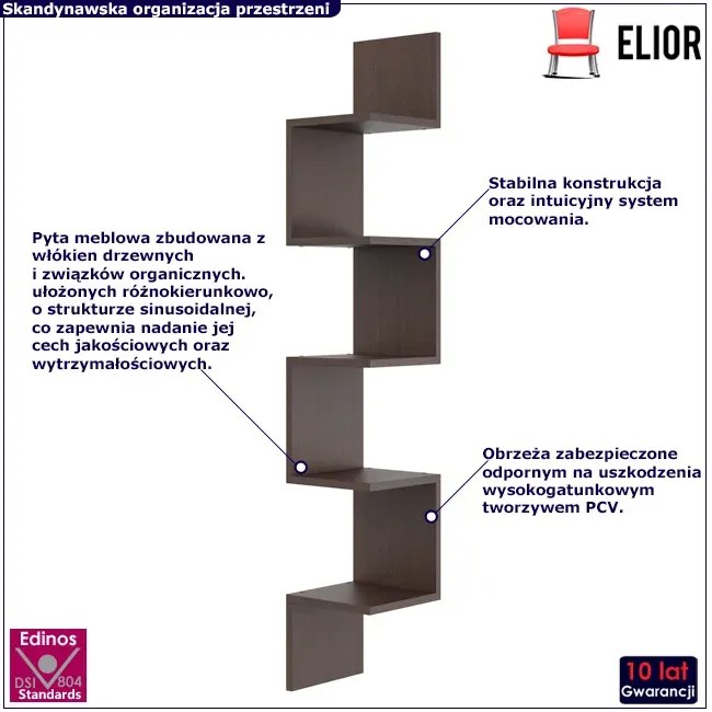 Narożna półka ścienna na książki w kolorze wenge - Flora 4X