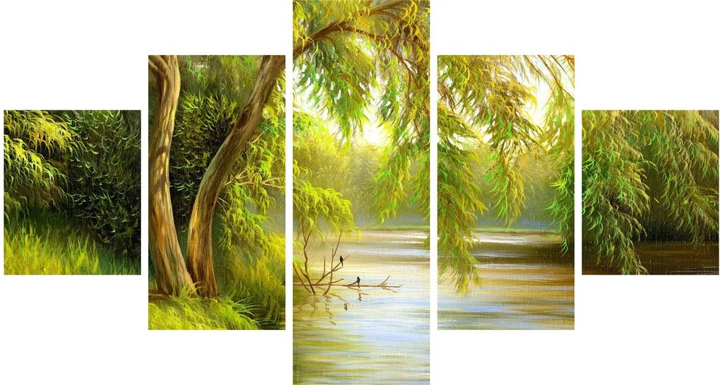 Obraz - Wierzba nad jeziorem, obraz olejny (125x70 cm)