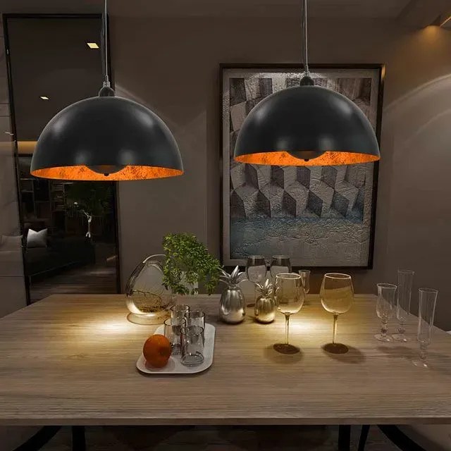 Czarno-złote półokrągłe lampy wiszące 2 sztuki - EX104 E5-P38