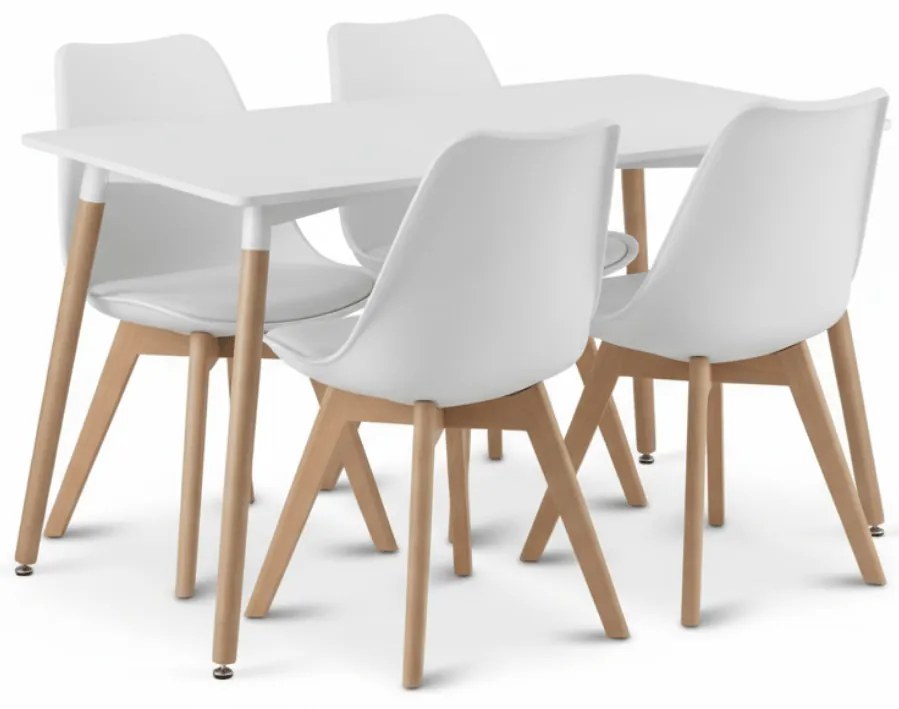 Zestaw jadalniany 1 + 4, biały stół ADRIA 120x80 cm + białe krzesło BALI MARK z bukowymi nogami