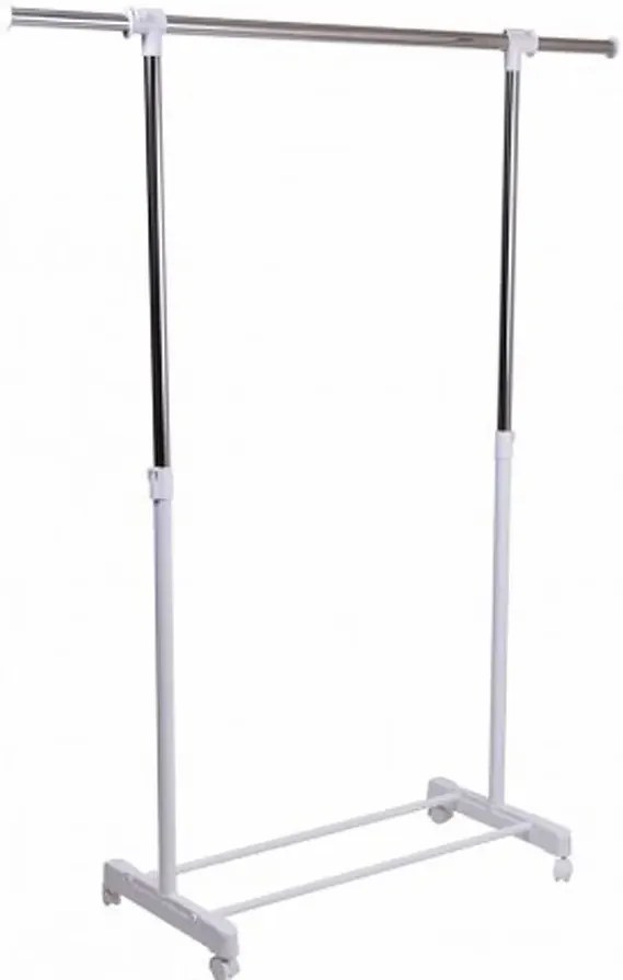 Biały regulowany wieszak na kółkach B5-T89