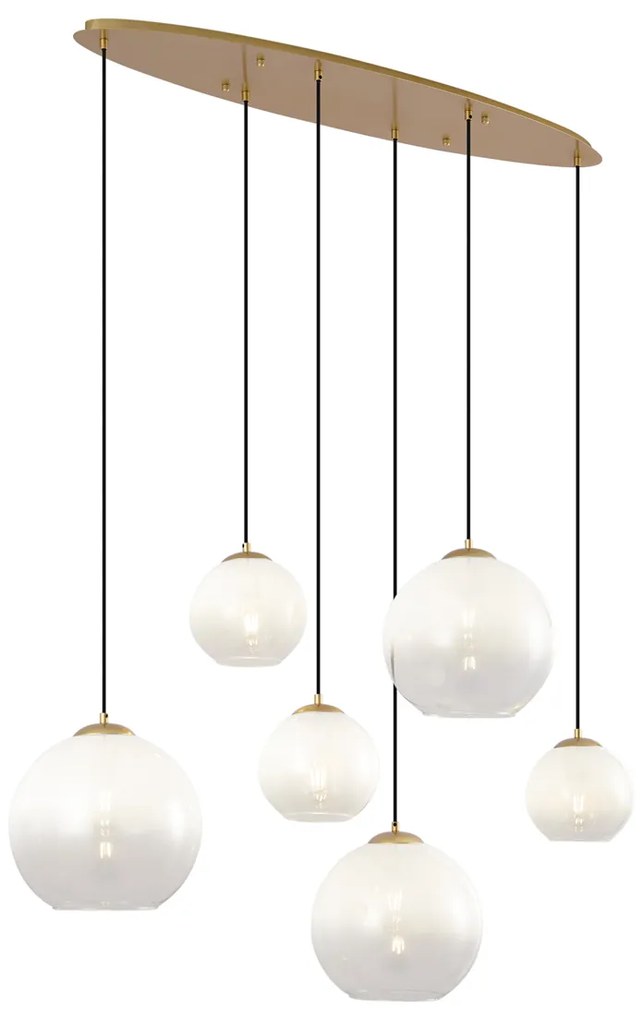 Lampa wisząca w stylu Hotel Chic mosiężna z białym szkłem prostokątna 6-punktowa - MistyElegancki hotelowy Oswietlenie wewnetrzne