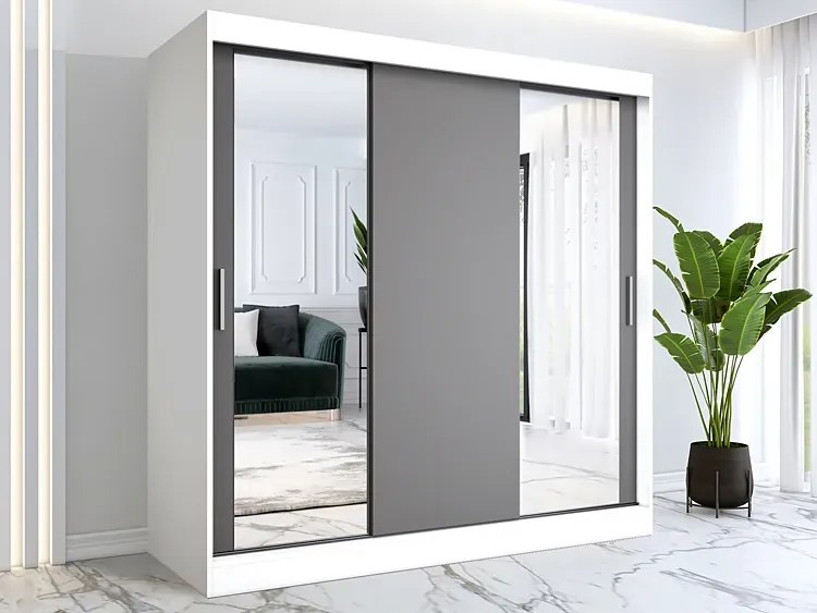 Szafa przesuwna biały + antracyt 200 cm - Seko 6X