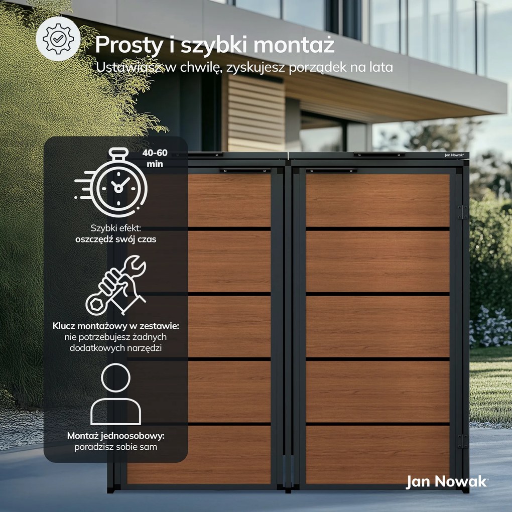 Zabudowa śmietnikowa 120L dwukomorowa, antracyt - orzech