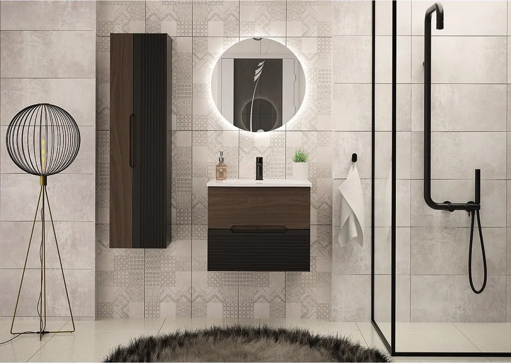 Zestaw Łazienkowy 80cm Szafka z Umywalką Czarny Mat / Orzech Avella