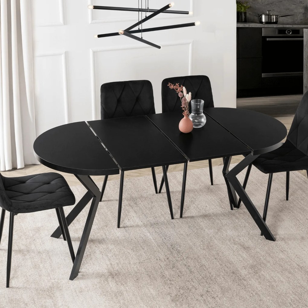 Stół Okrągły Rozkładany DORIAN 80-160 cm Czarny Nowoczesny Loft