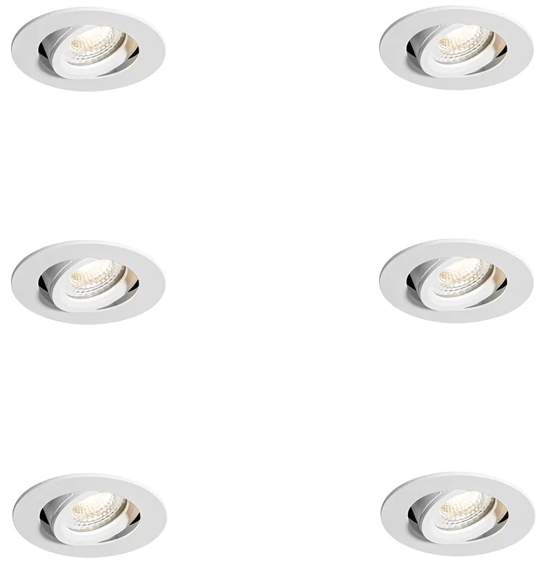 Zestaw 6 białych uchylnych reflektorów wpuszczanych 6,5 cm, zintegrowane LED, IP54, ultracienkie - Pupil