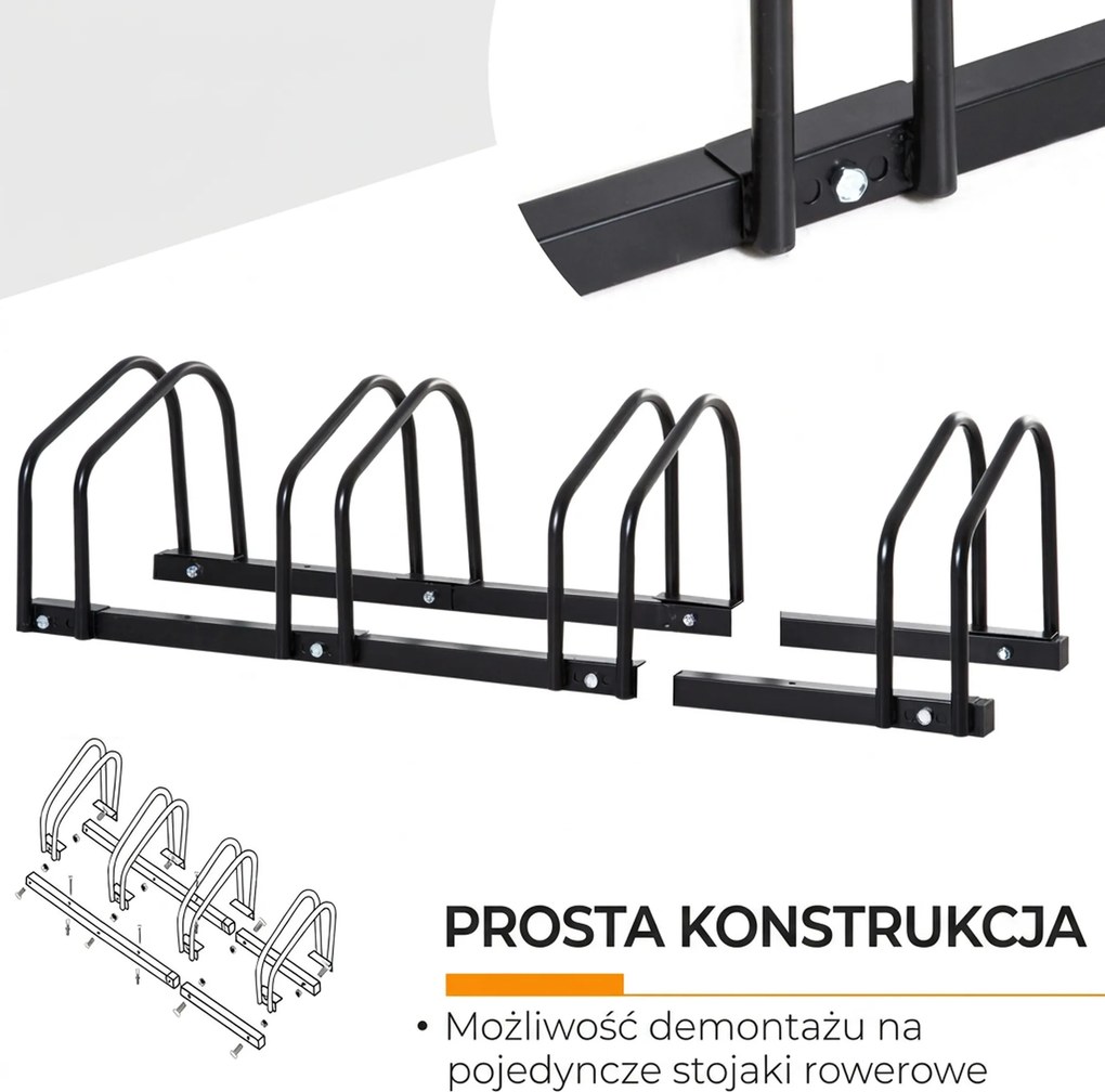 HOMCOM Stojak na 4 rowery Trwały i odporny na warunki atmosferyczne Montaż na ścianie lub podłodze Stal Srebrny 110x33x27cm | Aosom PL