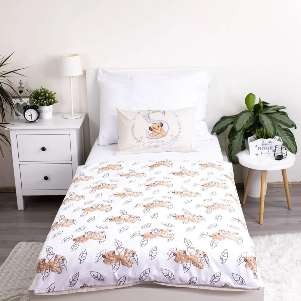 Jasnożółta bawełniana pościel dziecięca do łóżeczka 100x135 cm Lion King "Best Friends" – Jerry Fabrics