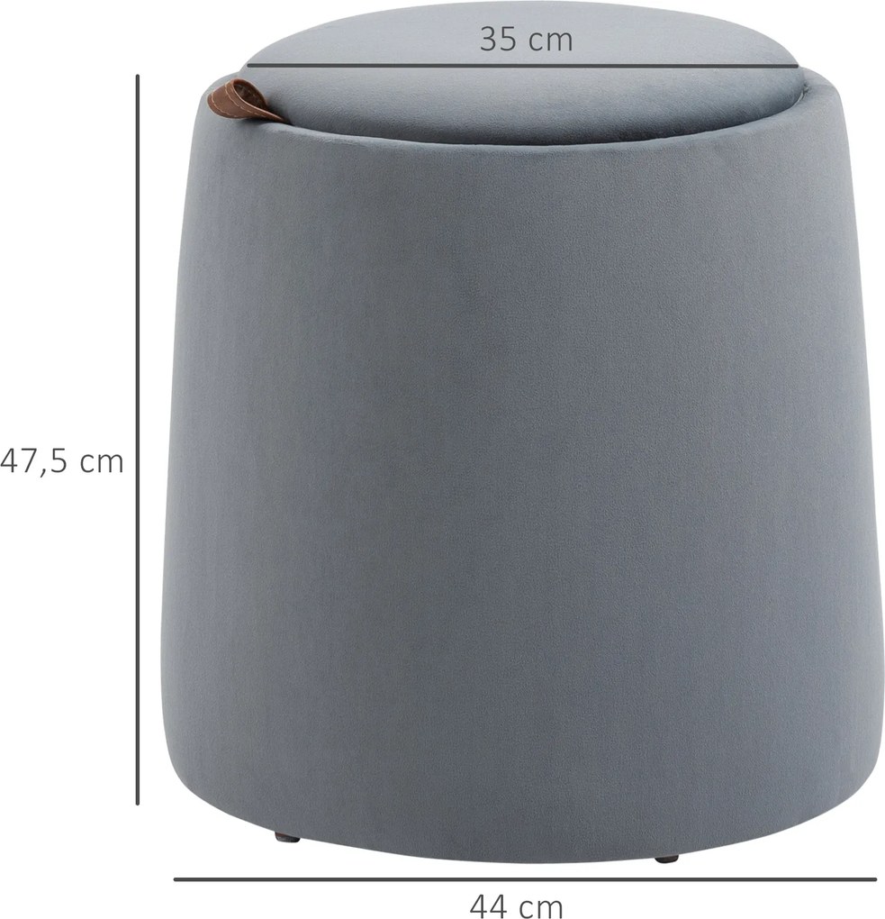 HOMCOM Pufa Aksamitna 2 w 1 z Przestrzenią na Przechowywanie Szary Ø44cm x 47,5cm | Aosom PL