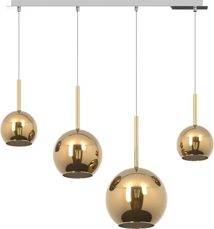 Nowoczesny, 4-punktowy żyrandol wiszący ze szkła w kolorze złotym - oprawka E27 maks. 60 W - chromowana rama 88 x 25 x 220 cm