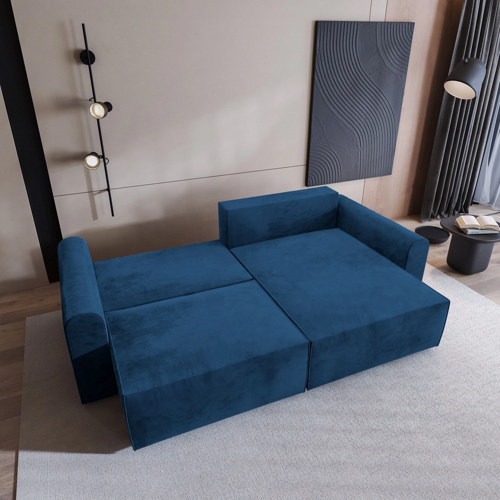 Masseno Narożnik FIANO z funkcją spania i pojemnikiem na pościel Narozniki L, Rozkładana sofa - Niebieski, MONOLITH 77