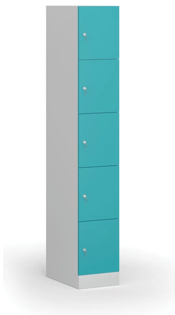 Szafka skrytkowa, 5 schowków, 1850 x 300 x 500 mm, demontaż, zamek cylindryczny, drzwi zielone