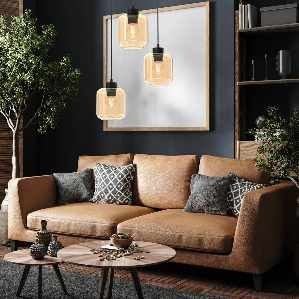 Lampa wisząca SOMBRA AMBER 3xE27, potrójna, 3 klosze, na kole