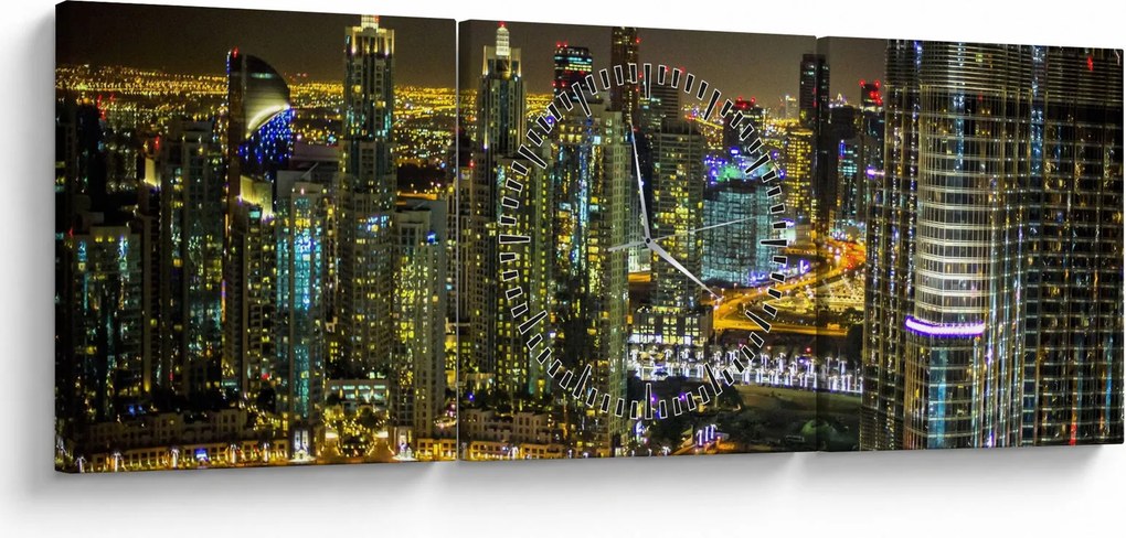 Obraz miasta nocą (z zegarem) (90x30 cm)