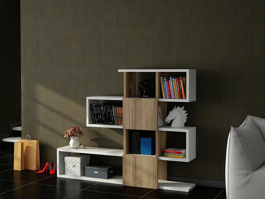 Regał na książki – 120 x 109 x 19,5 cm – Biały i orzechowy – Płyta wiórowa melaminowa