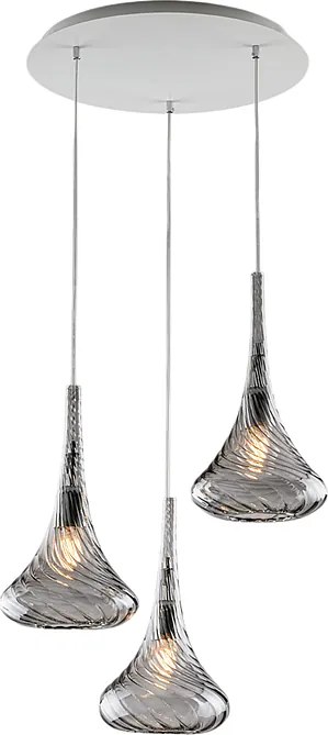 Lampa wisząca Nemesi z żelaza z szarym szkłem Pyrex 3 światła 141 Ø50 BL280-S3-GR