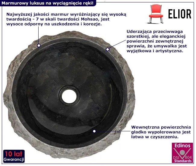Okrągła umywalka nablatowa z czarnego marmuru - Hafi