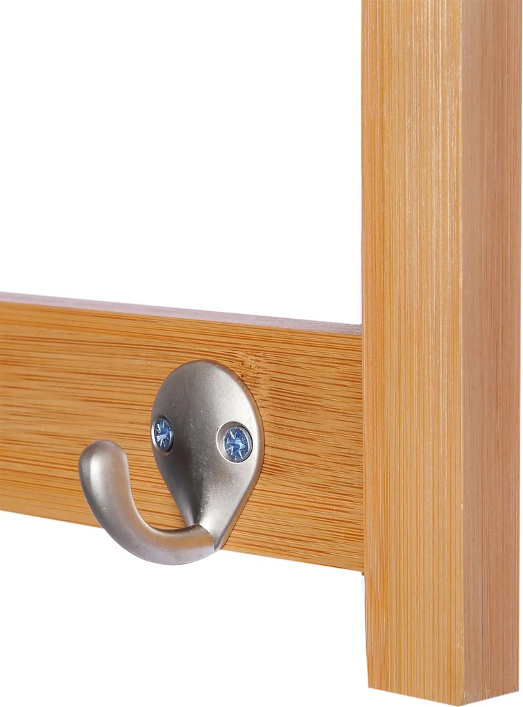 HOMCOM Wieszak ścienny z haczykami, montaż ścienny oszczędzający miejsce, nośność 5 kg, 50 x 16 x 17,5 cm drewno naturalne