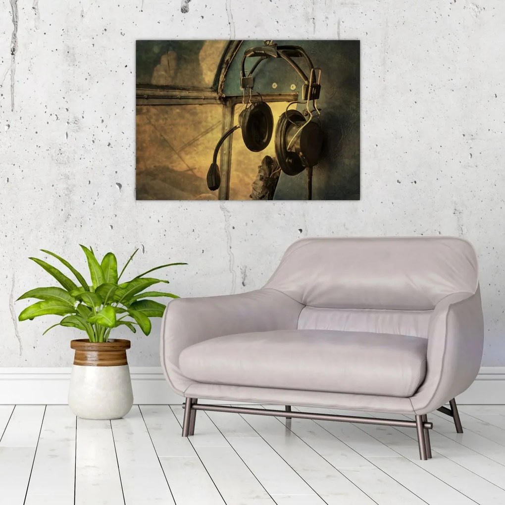 Obraz - Słuchawki lotnicze w stylu vintage (70x50 cm)
