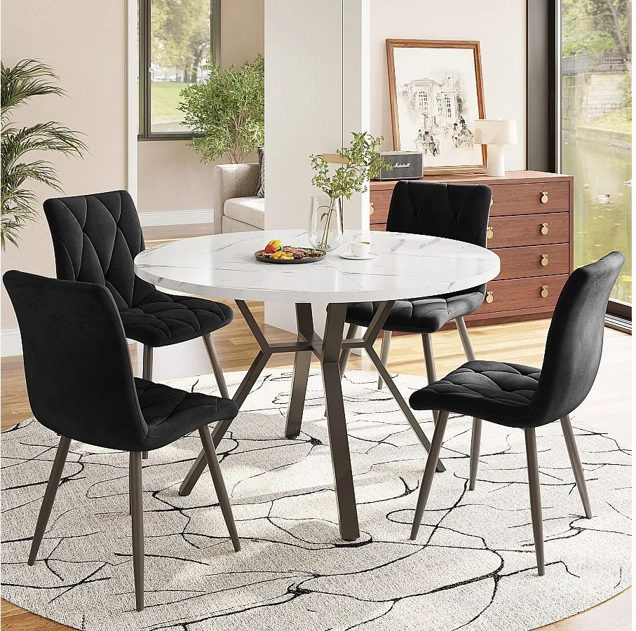 Zestaw 5 stołów i krzeseł do jadalni - 100 x 100 x 75 cm - stół z metalowymi nogami + 4 ergonomiczne krzesła - MDF + Metal - czarny