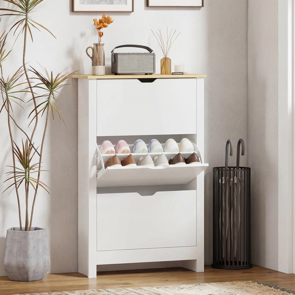 HOMCOM szafka na buty biała z trzema klapami pojemna nowoczesna szafka do przedpokoju 72x26x112 cm | Aosom PL