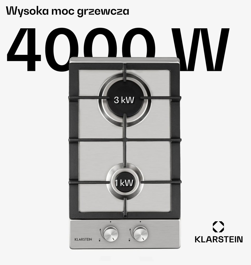 Klarstein Ignito 30cm Płyta gazowa 2 palniki Srebrny