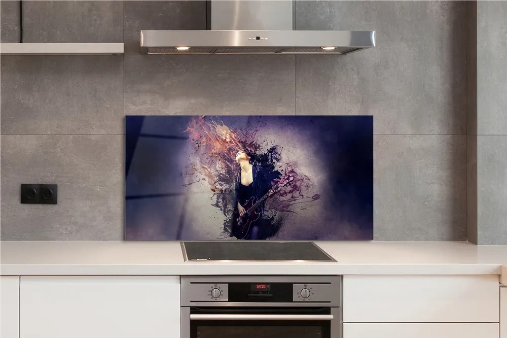 Panel szklany do Kuchni Kobieta Grająca na Gitarze