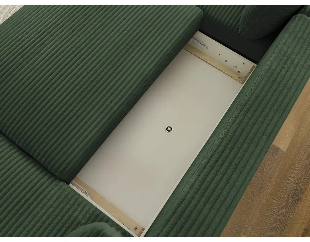 Ciemnozielony sztruksowy rozkładany/ze schowkiem narożnik (prawostronny/w kształcie litery U) Lucien – Bobochic Paris