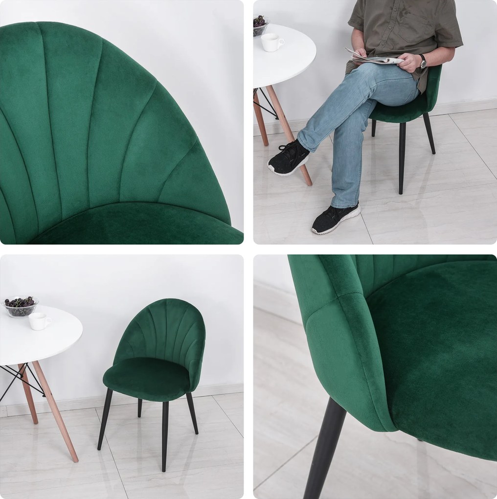 HOMCOM Zestaw 2 Krzeseł Jadalniane Zielone Fotele Kuchenne Nowoczesny Design | Aosom PL