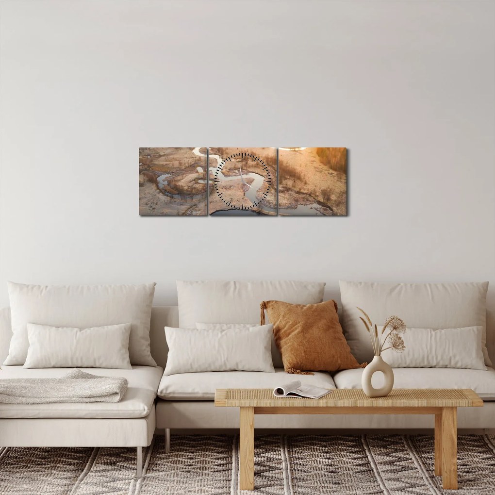 Obraz - Świt nad meandrami (z zegarem) (90x30 cm)