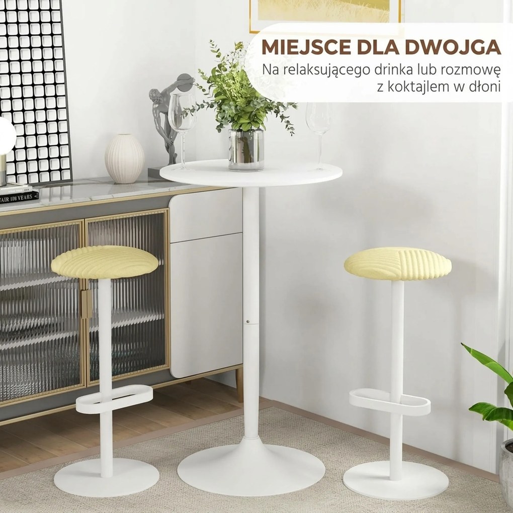 HOMCOM Okrągły stolik barowy biały stół kuchenny do salonu i jadalni stalowy Ø60 x 102 cm | Aosom PL