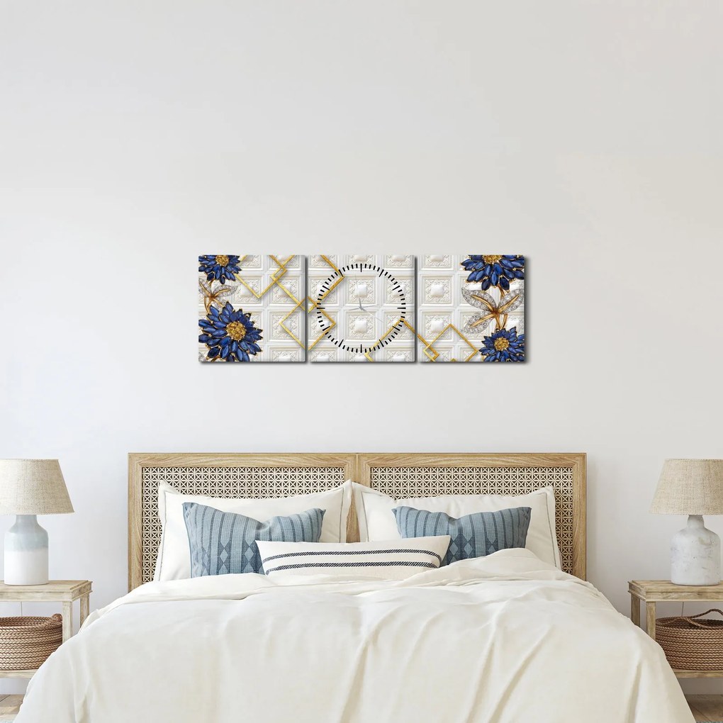 Obraz - Diamentowe kwiaty (z zegarem) (90x30 cm)