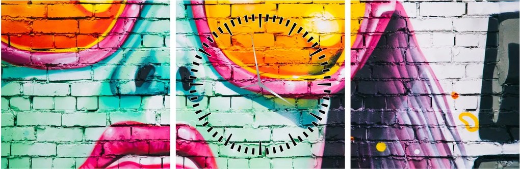 Obraz - Graffiti (z zegarem) (90x30 cm)
